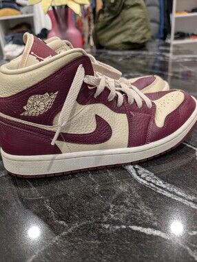 Jordan Women's High Top Sneakers Burgundy and Cream